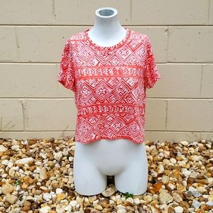 Aéropostale Cropped Aztec Geometric Coral T-Shirt Short Sleeve Top Size M